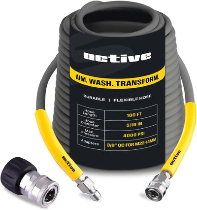 ACTIVE - Pressure Washer Extension Hose (Boyau avec raccords en acier inoxydable) - 100 PIEDS