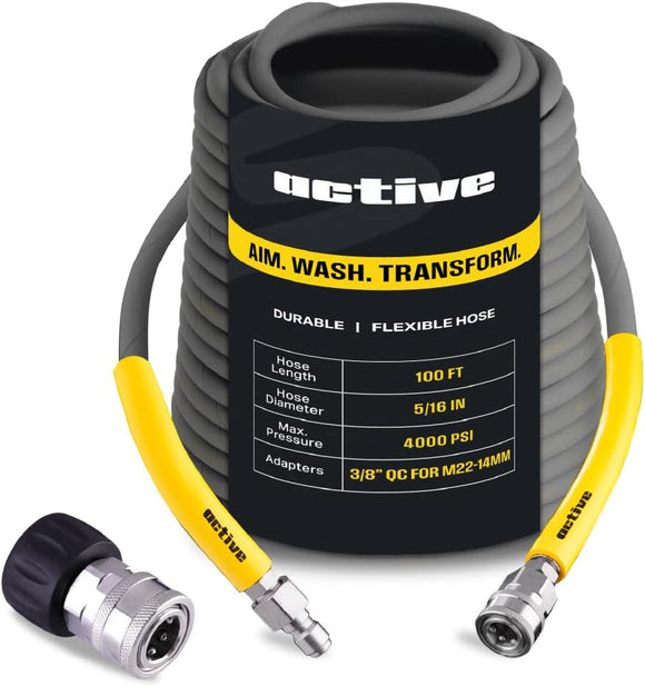 ACTIVE - Pressure Washer Extension Hose (Boyau avec raccords en acier inoxydable) - 100 PIEDS