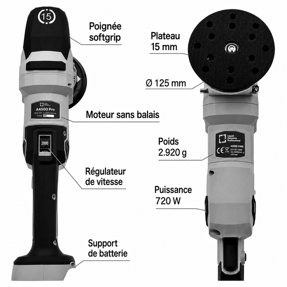 LIQUID ELEMENTS - A4500 Pro Battery Polisher (Polisseuse Sans Fil 21V à Orbite de 15 mm)