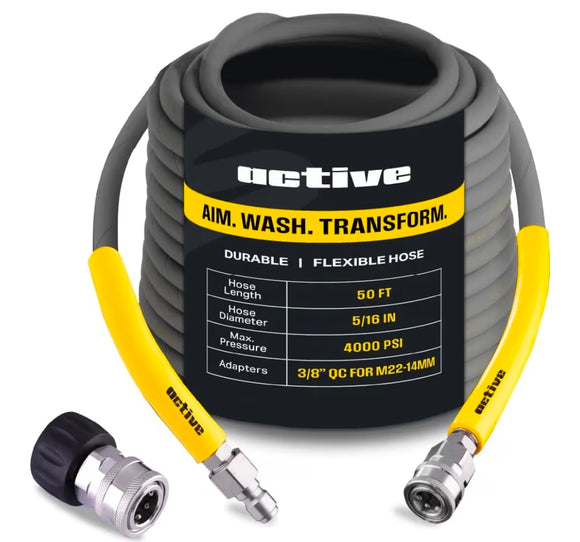 ACTIVE - Pressure Washer Extension Hose (Boyau avec raccords en acier inoxydable) - 50 PIEDS