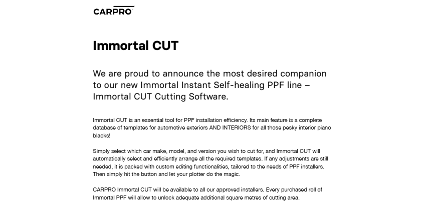 CARPRO - Immortal CUT Cutting Software (INSTALLATEUR CERTIFIÉ SEULEMENT)