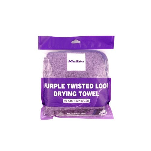 MAXSHINE - Twisted Loop Drying Towel 600GSM 16"x 16" (Microfibre de séchage) - PAQUET DE 3